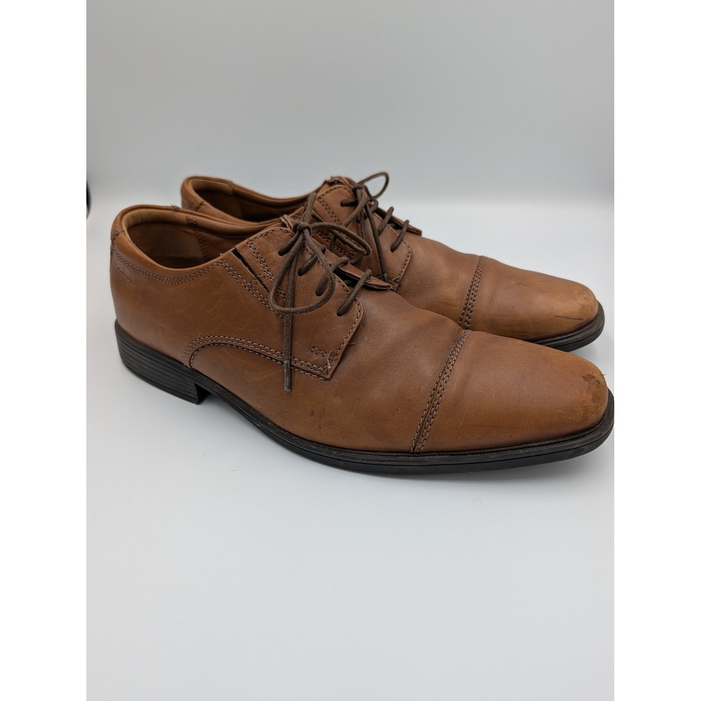 Clarks Collection Mens Tan Brown Leather Cap Toe Oxford Dress Shoes Size 12